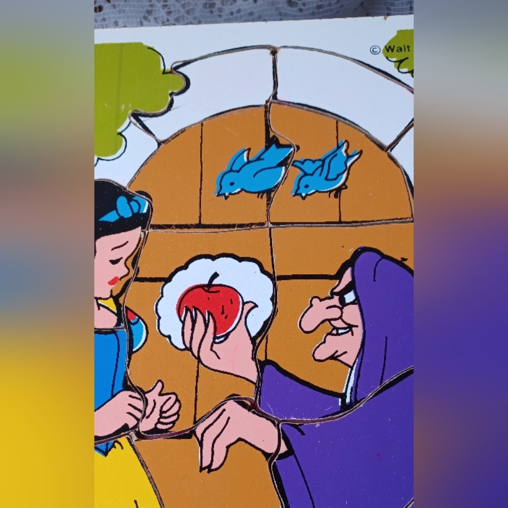 VTG PLAYSKOOL 375-01 20 PIECES SNOW WHITE WOODEN PUZZLE WALT DISNEY PRODUCTIONS - Picture 3 of 11